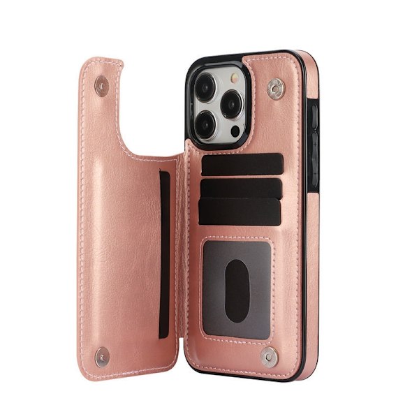 Etui til iPhone 13promax rose gull multifunksjon kortholder stativ
