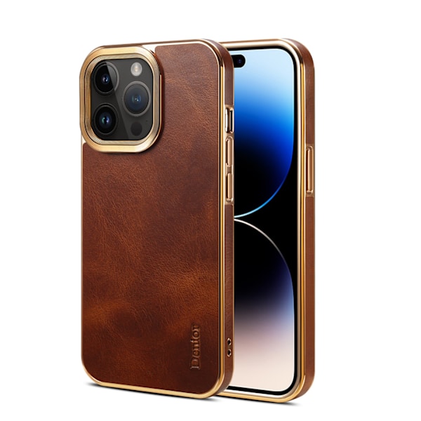 Fodral för iPhone15 Elegant Brun Personlighet Retro Vaxläder Ställ Högklassig Business