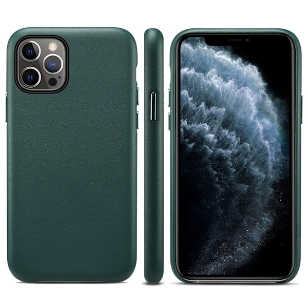 Skal för iPhone 14max mörkgrönt läder tunt och lätt slitstarkt fallskydd