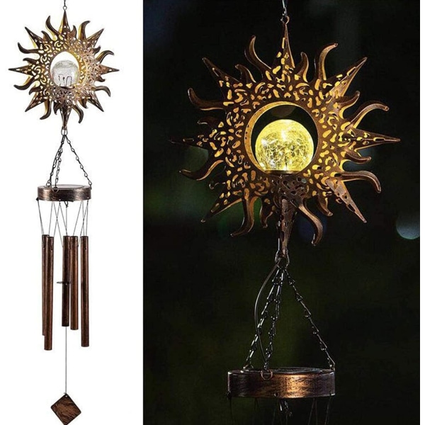 Vindklokker Solar hult jern Fem-spiss Star Moon Solar Five-pointed star wind chime