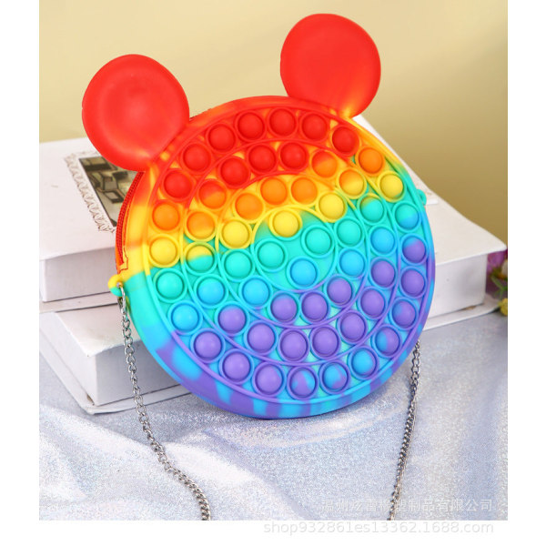 Kvinder håndtaske Fingerspids Hånd Tryk Dekompression Bubble Music Silikone Messenger Toy Mickey bag rainbow color
