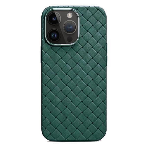 Etui til iPhone 14plus Cangling Grøn Vævet Mønster Fuld Åndbart Læder Ultratynd Sof
