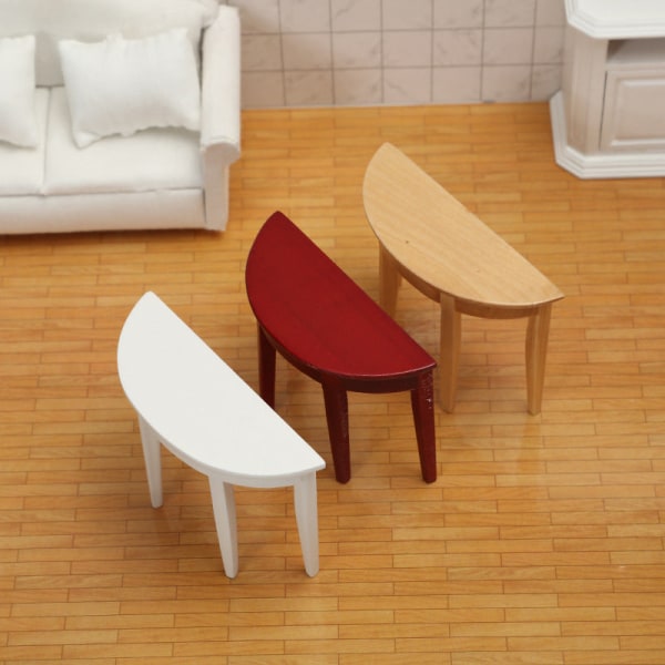 Miniatyrmøbler Leketøy Dukkehus Gjør-det-selv-dekorasjon Tilbehør Minivinrød halvrundt bord Wood color