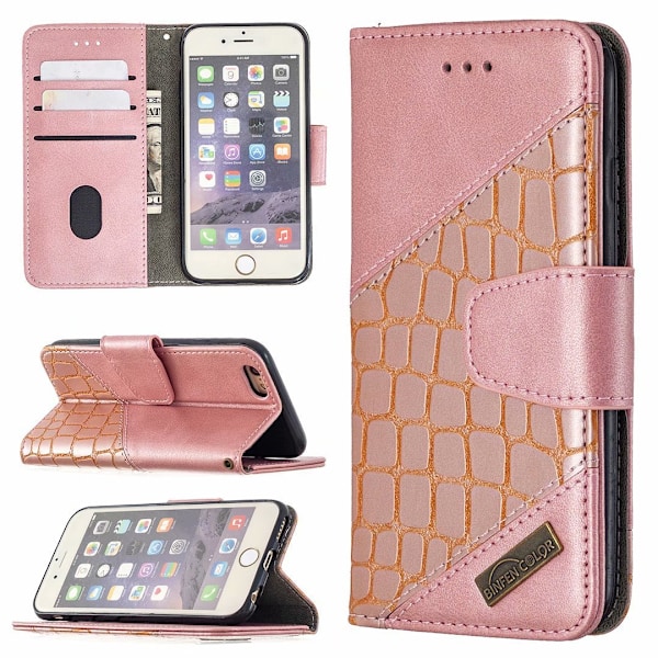 Fodral för iPhone 13 Pro guldsömmar krokodilmönster flip läder kortplats