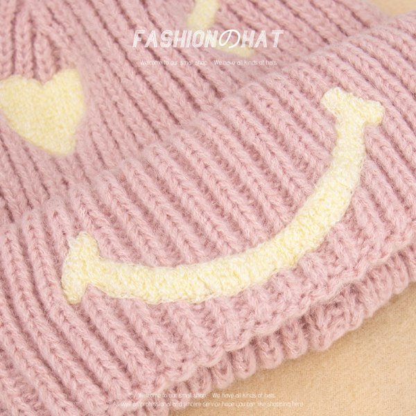 Varm vinterstickad mössmössa Broderade Smiley Cap Par Pullover Unisex Lemon yellow M