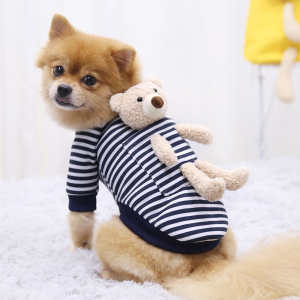 Rød netlomme bjørn hund kat sweater efterår vinter fleece-foret lille hund varme kæledyrsartikler Blue striped xs