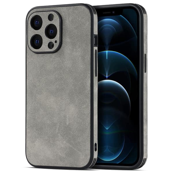 Etui til iPhone 14Pro tåkegrått lammeskinn lær linse