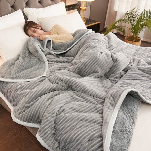 Efterår og vinter flanneltæppe fortykket termisk tæppe Magic Velvet Berber fleece tæppe Light gray 150*200cm