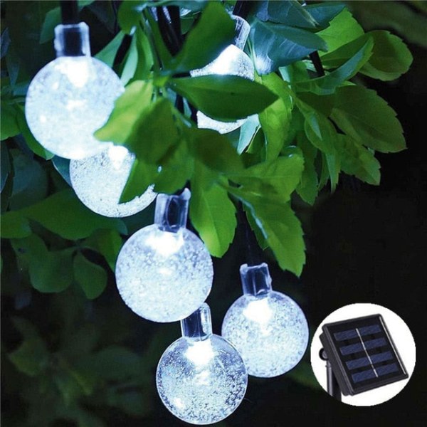 20/30/50 LED-krystalsolpærer Fairy Lights Udendørs Vandtætte String Lights til Garden Yard Hjem Bryllup Julepynt White 2.5cm Bulbsx30-7M