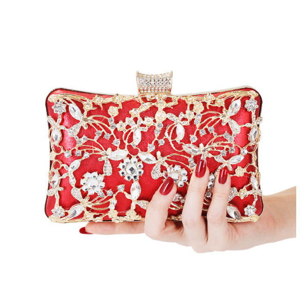 Dam Handväska Diamond Bankett Clutch Klänning Aftonväska Red