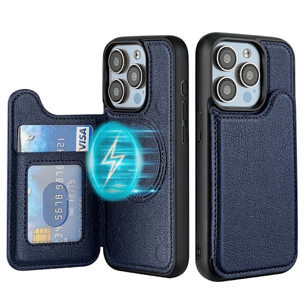 Kotelo iPhone 16 Pro Max -puhelimelle, tummansininen magneettikorttipaikka