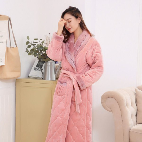 Paksu pitkänomainen korallifleece puuvilla flanelli talvimekko fleece-kylpytakkityylinen pyjamat miesten dark pink XXL