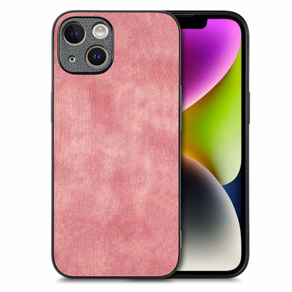 Fodral för iPhone 14 Pro rosa läder enkelt solitt fina porer flera modeller