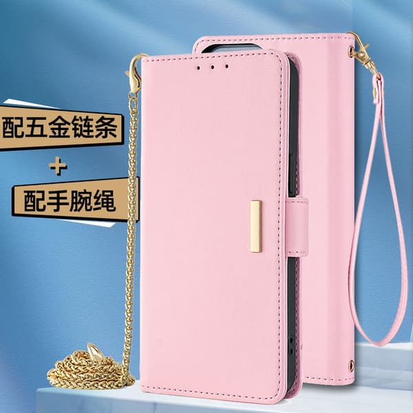 Etui til iPhone 14 Plus Pink inklusive håndledsrem hardware kæde Kort og læderpung