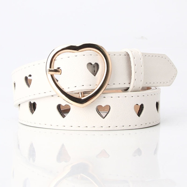 Kvinnor Bälten Höstnya Dam Enkel All-Match Hjärtformad Bälte Dam Pu-nål Spänne Jeansrem White 2.4cm*105cm