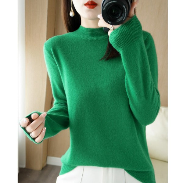 Kvinder Strik Efterår Vinter Sweater Halv rullekrave Indvendig løstsiddende ensfarvede lange ærmer Emerald L