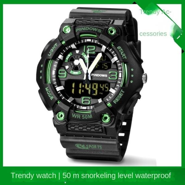 Menn Klokker Multi-Functional Sports Electronic Watch for studenter og tenåringer Gave Black and Green