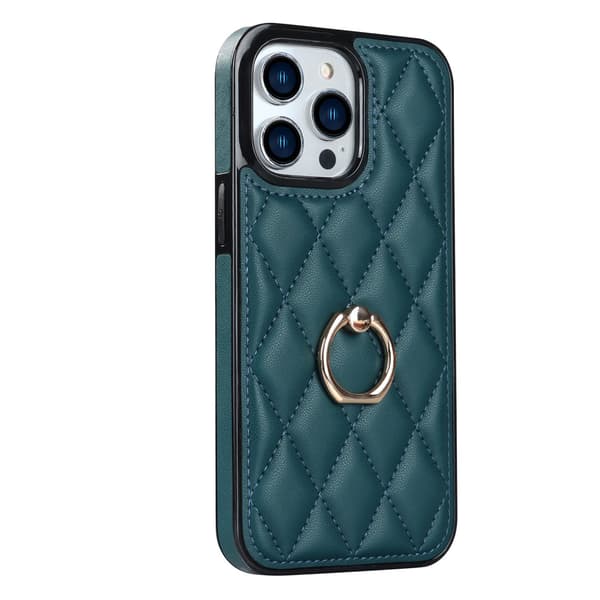 Fodral för iPhone 14 6.1 olivgrön ins ring diamantfäste läder anti fall