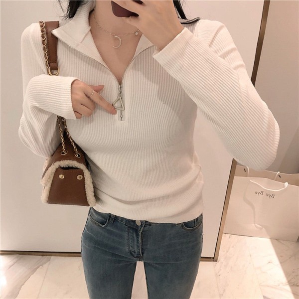 Strikkevarer for kvinner Høst Vinter Genser Halv Turtleneck Trekant Glidelås Slim Fit Pullover Langermet skjorte White 57*36*52cm