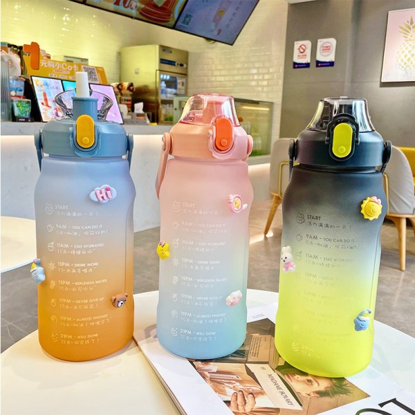 Drikkeflaske til børn Sød til børn Frosted Stor kapacitet Gradient Sports Flot sugerør Black and Yellow 1.5L