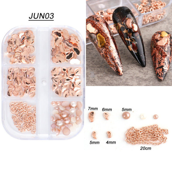 Negledekorasjoner for Nail Art Ins Gullbelagt Rose Gold Stone Nail Chain 6-grid accessories JUN03