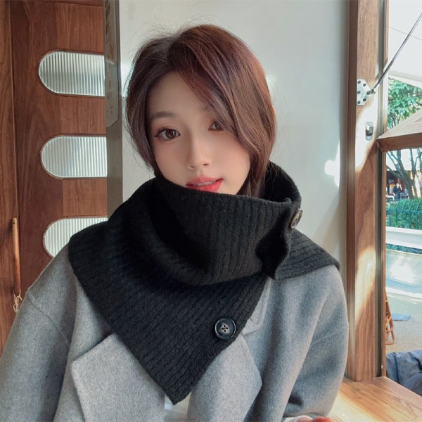 Kvinners falsk krage Avtakbar halv vinter koreansk stil Matchende internettkjendis varm hals knapp strikket sjal Black 50cm