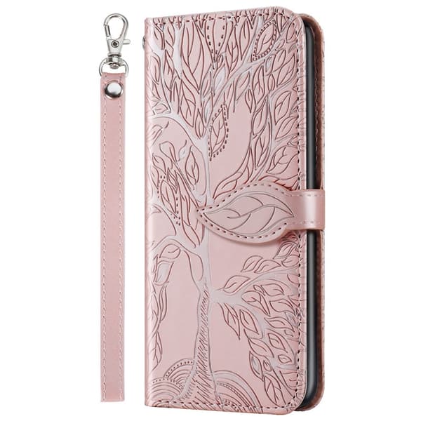 Fodral för iPhone 13 Mini Roséguld Livets Träd Läderfodral Trädmönster
