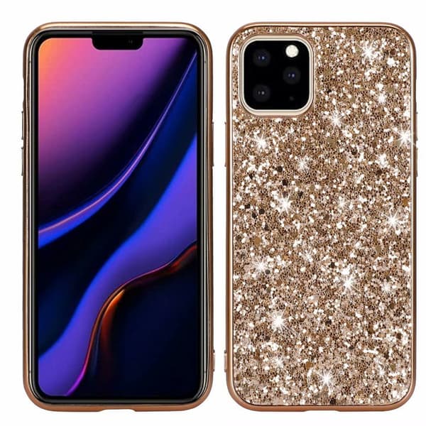 Deksel til iPhone 14 Plus, gull glitterfinér, elektroplettering, full anti-fall utside