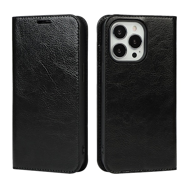 Etui til iPhone 13 sort crazy horse læder wallet flip beskyttende