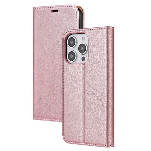 Fodral för iPhone16pro roséguld läder kortplats full