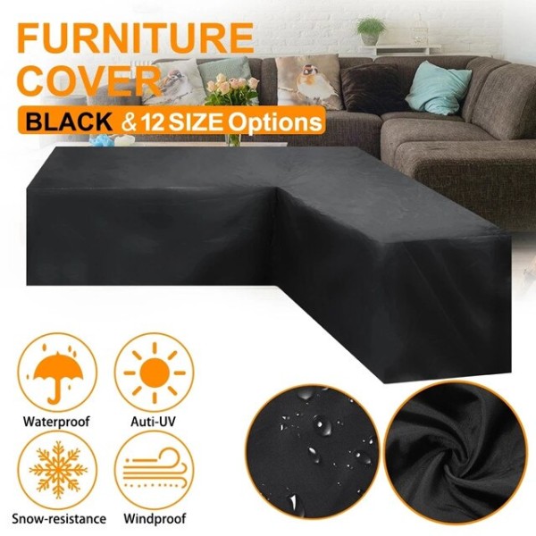 Waterproof Corner Sofa L Shape Cover Garden Furniture Protective All-Purpose Cover 12 SIZES Black 215X215X87cm