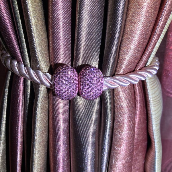 Timanttipinnoitettu verhoköysi ilman lävistystä asennettava verhon magneettipainike Pink rope + AB