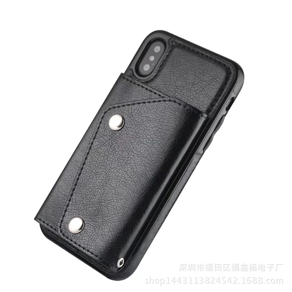 Etui til iPhone 13 Pro Max sort dobbelt spænde kortholder slot pung flip multi kort læder
