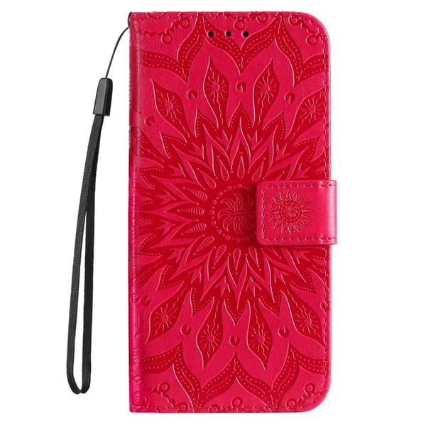 Etui til iPhone 13 Mini rød preget solsikke lærpreget