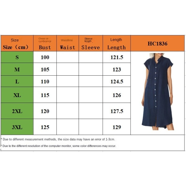 Tatting Cardigan Stand Collar Enkelknäppt bomull och linne Pocket Dress Slip Dress Dark Blue XL