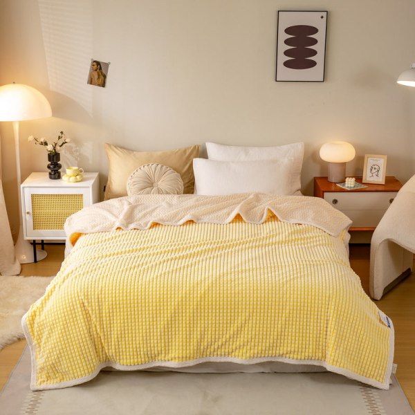 Bayeta Enkellagers Tuppfilt Förtjockad Komposit Multi-Purpose Quilt Cover Four Seasons Universal Lemon yellow 180*200cm