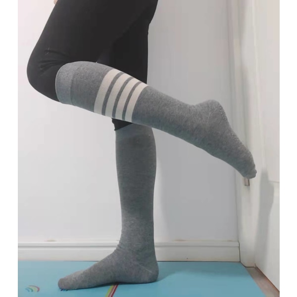 Dispensering skridsikre yoga pilates sokker 5 par dame mid-calf stribede bomuldsstrømper Black