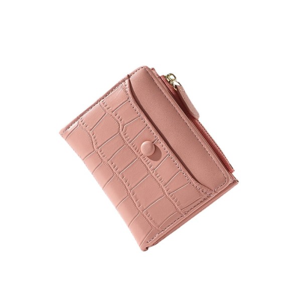 To-foldet pung Kort lynlås Pu-møntpung Mode med stor kapacitet multikort damepung Pink