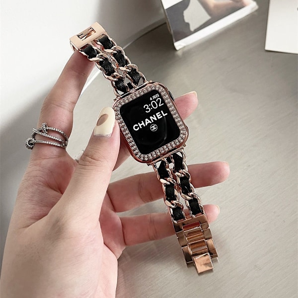 Urrem til Apple Watch iWatch 38/40/41/ 10. generation 42mm universal rosaguld sort læder