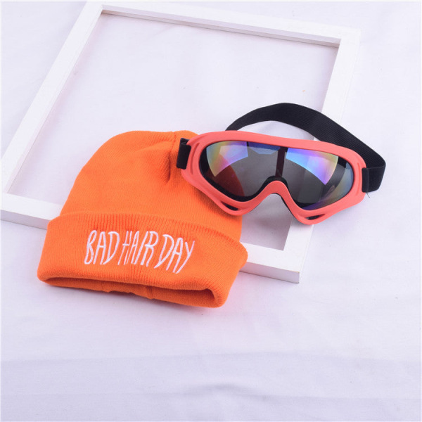 Warm Winter Knit Beanie Hats Korean Same Style Men 'S And Women 'S Embroidered Glasses Wool Couple Unisex Rose Red Fleece-lined hat glasses M
