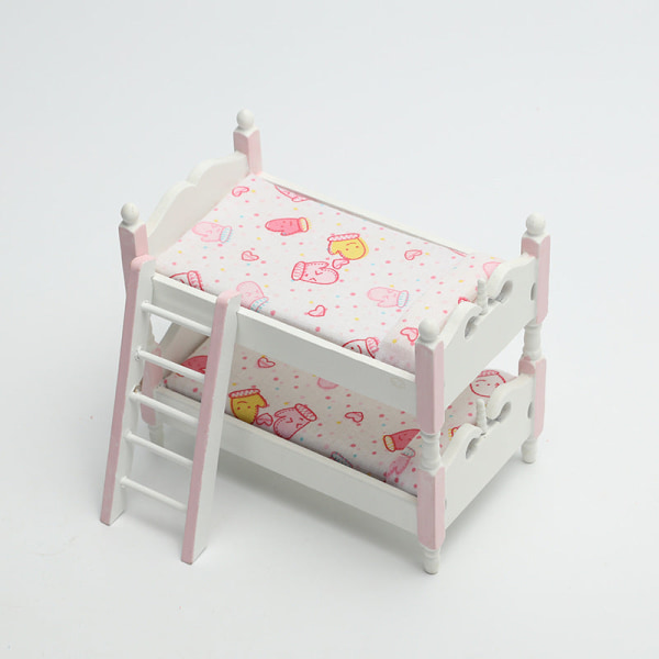 Miniatyrmöbler Leksak Doll House Gör-det-själv-dekoration Tillbehör Mini 1:12 Barns våningssäng Pink