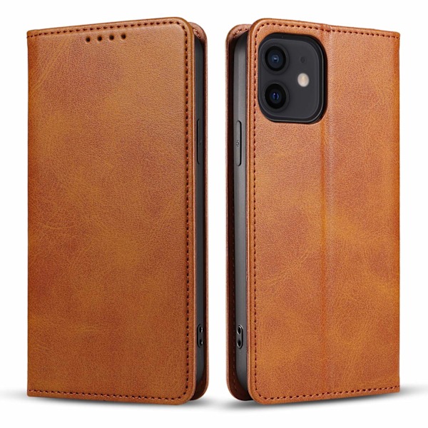 Kotelo iPhone 14pro MAX 6.7 Khaki Magneettinen Nahkainen Business Vasikkakuvio