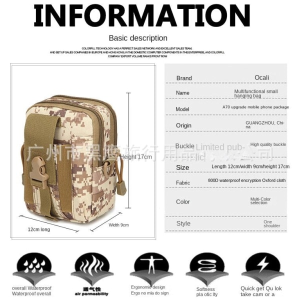Fanny Pack Løpebelte Midjeveske Organizer Tactical Belt Outdoor NO.50 CP camouflage