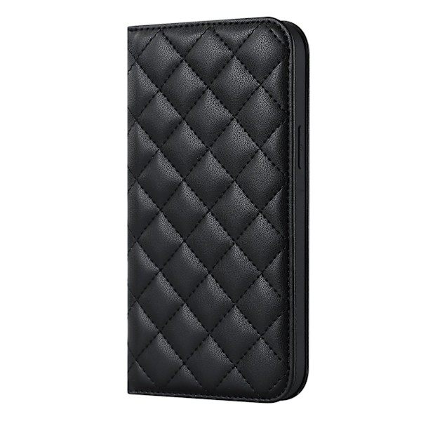 Kotelo iPhone 16 Plus -puhelimelle, musta timanttinahka, sisäänrakennettu magneettinen langaton latauskortti