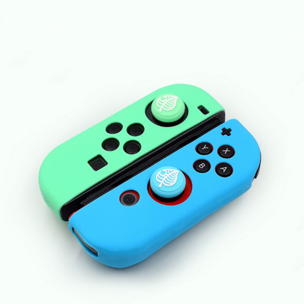 Til Nintendo Switch Venstre og Højre Håndtag Silicon Rubber Sleeve OLED beskyttelsescover Blue and green leaves