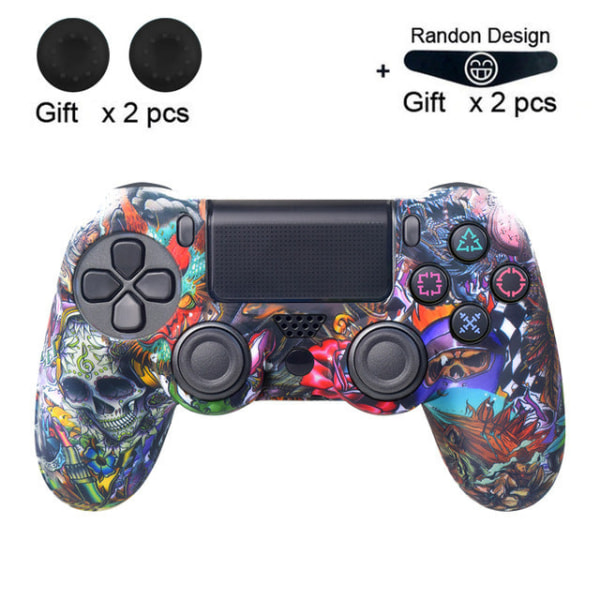 For PS4 Handle Sleeve PS4 Slim Handle Camouflage Cover PS4 Handle Graffiti Silicone Protective Skull with a flower
