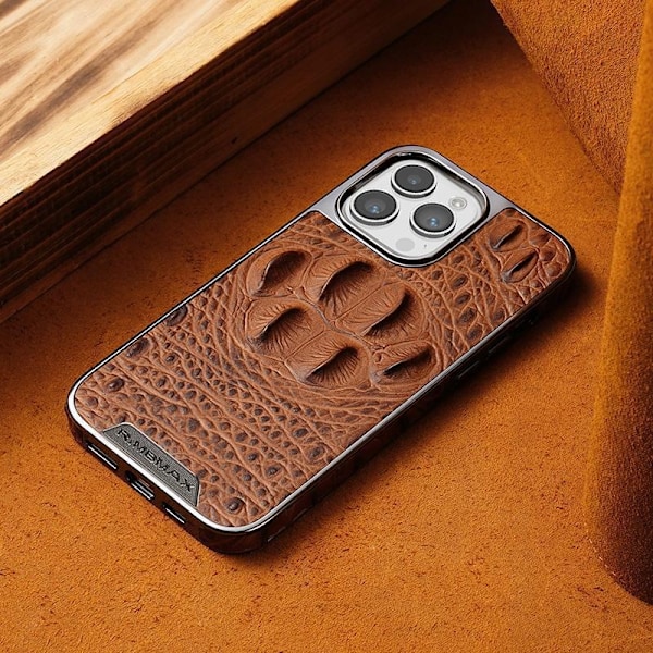 Fodral för iPhone 13 Pro [Mockabrun Krokodilklomönster] Högkvalitativt äkta läder krokodilmönster