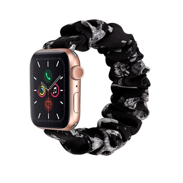 Kellon ranneke Apple Watch iWatch 38/40/41 Kellotaulun koko S Musta tausta Harmaat kukat