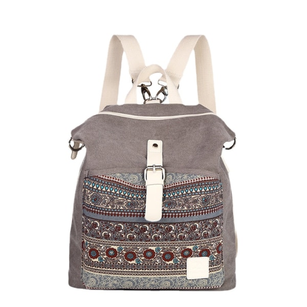 Naisten tyttöreppu olkalaukku koululaukku Simple Canvas Ethnic Style Bag Lake Blue