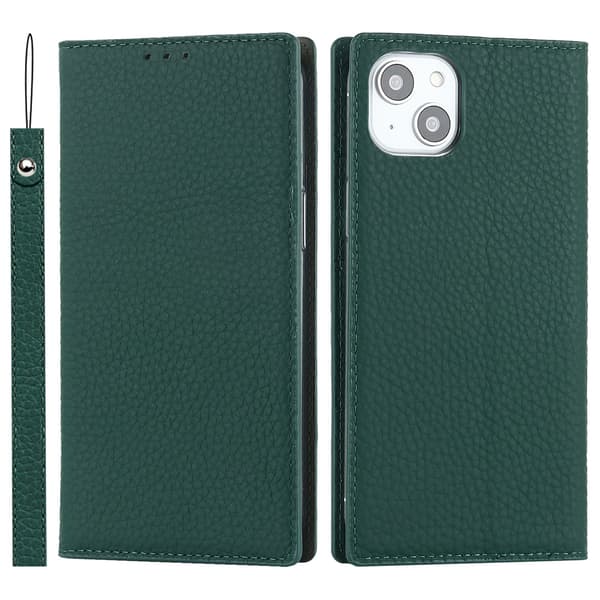 Fodral för iPhone 14 Pro mörkgrön stöldskydd borstad litchiläder